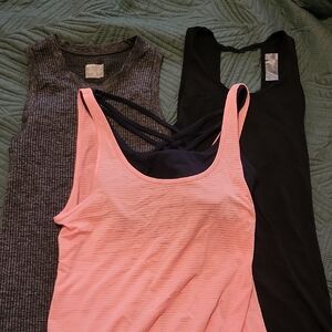 Athleta Pink Strappy Active Tank Top with Black Layering
